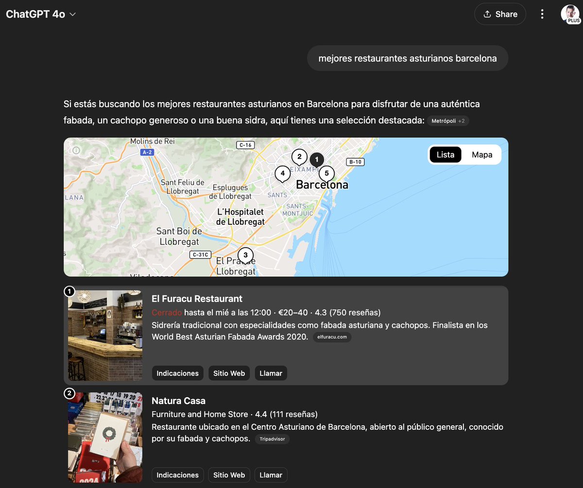 🔍 ChatGPT + SEO local = ¿Foursquare?
He analizado el "back-office" del bicho para 50 prompts en 5 ciudades españolas y esto es lo que he descubierto. 🧵