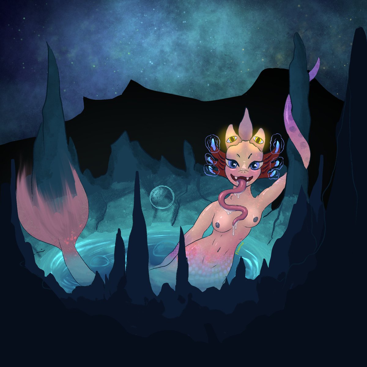 This mermaid is intentionally alluring, showing off her "tools of the trade"😏
She'll devour you if you're not careful..

#furry #mermay #mermay2025