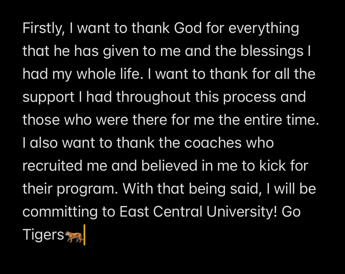 New beginnings…🐅
<a href="/ECUTigersFB/">ECU Tigers Football</a> <a href="/LitrentaJohn/">John Litrenta</a> <a href="/CoachBVOdom/">Coach Broderic Odom M.Ed.</a> <a href="/coachBrian_Egan/">Brian Egan</a> <a href="/PKA_TX/">Performance Kicking</a> <a href="/HKA_Tanalski/">Adam</a> #Committed