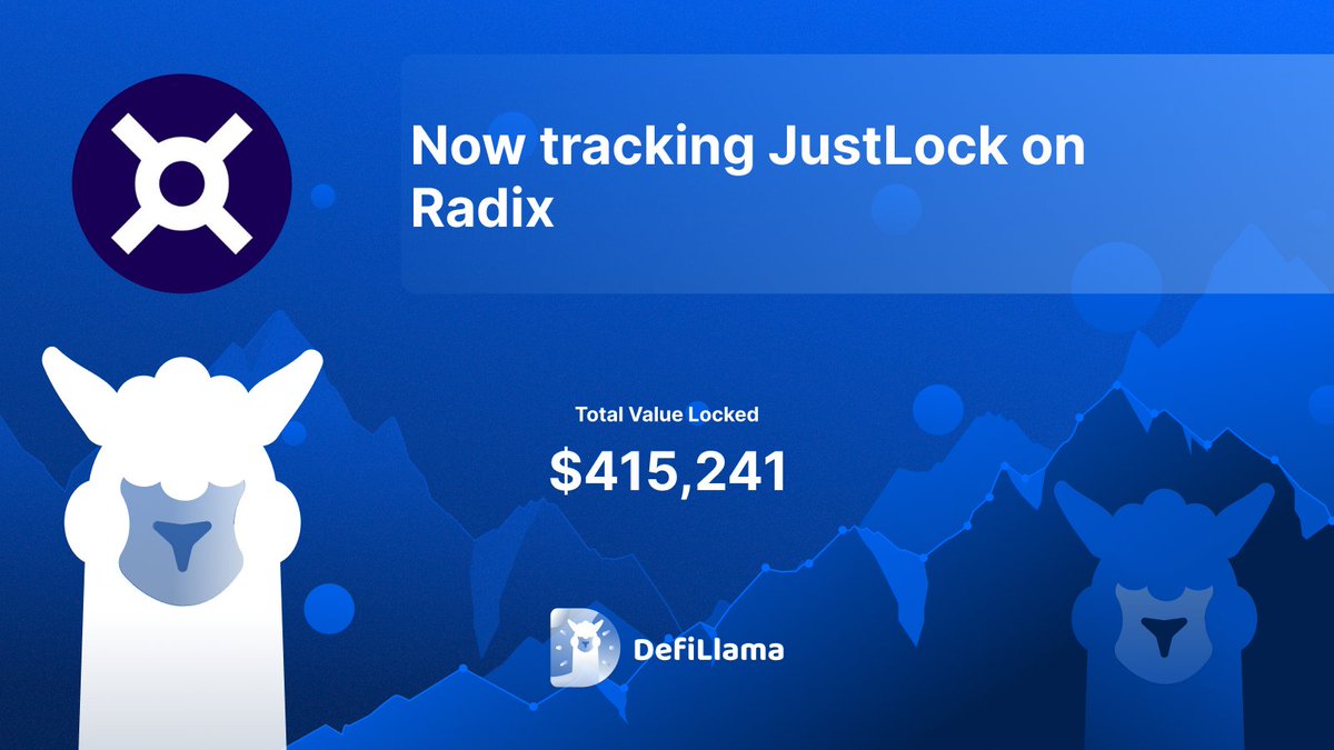 DefiLlama's tweet photo. Now tracking @JustLockRadix on @radixdlt 

JustLock is an open source token locker to lock Digital Assets on Radix https://t.co/t3JmTjpJ7V