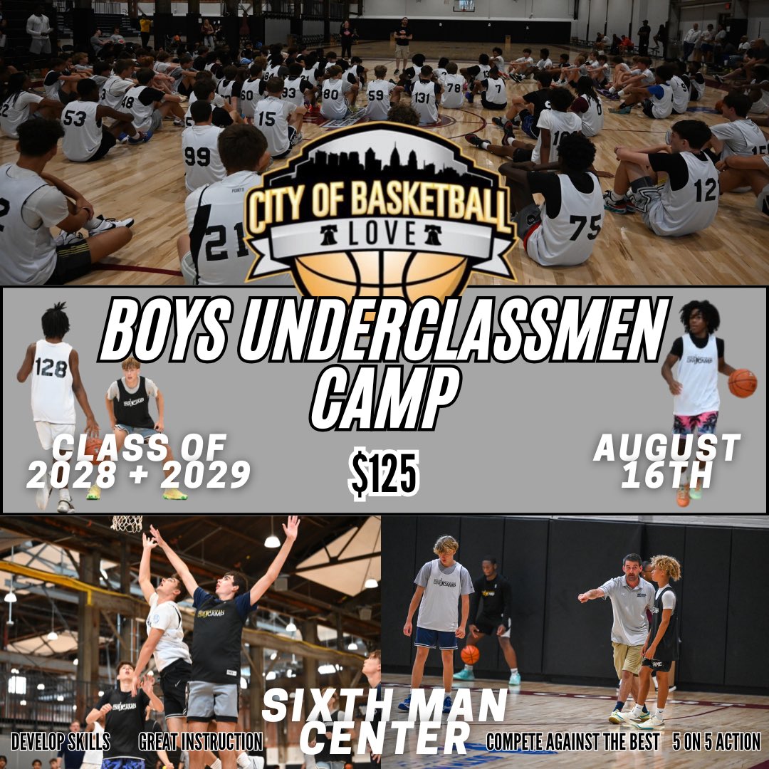 CityofBasketballLove (@hooplove215) on Twitter photo 🚨Boys CoBL Camp Dates🚨
📍Sixth Man Center
August 16 - Underclassman Camp (2028s & 2029s)
August 17 - College Exposure Camp (2027s & 2028s)
Registration Links on our website: cityofbasketballlove.sportngin.com/events
Signup before July 1 for a $15 discount! 🚨Boys CoBL Camp Dates🚨
📍Sixth Man Center
August 16 - Underclassman Camp (2028s & 2029s)
August 17 - College Exposure Camp (2027s & 2028s)
Registration Links on our website: cityofbasketballlove.sportngin.com/events
Signup before July 1 for a $15 discount!