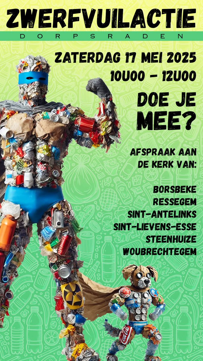 ZWERFVUILACTIE 

17/05/2025 10u

AFSPRAAK AAN DE KERK VAN WOUBRECHTEGEM 

<a href="/gemeenteHerzele/">Gemeente Herzele</a> bedankt voor de ondersteuning!