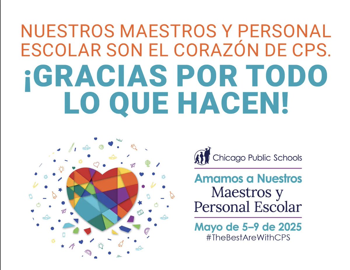 TandL_CPS's tweet image. 🎉May 5th-May 9th is Teacher &amp;amp; School Staff Appreciation Week! 🎉  #TheBestAreWithCPS 
Take a selfie with our sign or hang it to show support!
{English}
drive.google.com/file/d/1SLtv3D…
{Spanish}
drive.google.com/file/d/16fUtb_… 
@ChiPubSchools