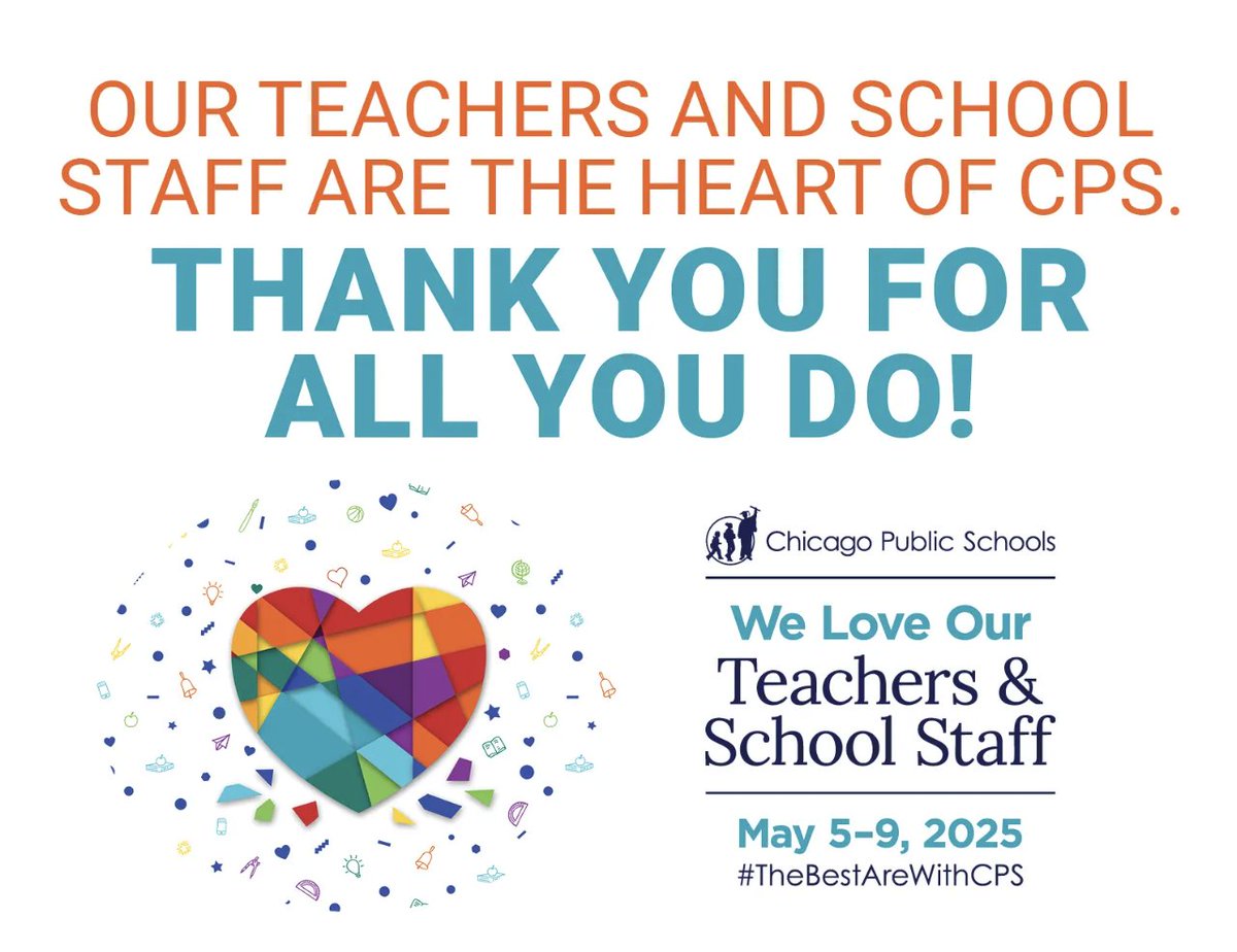 TandL_CPS's tweet image. 🎉May 5th-May 9th is Teacher &amp;amp; School Staff Appreciation Week! 🎉  #TheBestAreWithCPS 
Take a selfie with our sign or hang it to show support!
{English}
drive.google.com/file/d/1SLtv3D…
{Spanish}
drive.google.com/file/d/16fUtb_… 
@ChiPubSchools