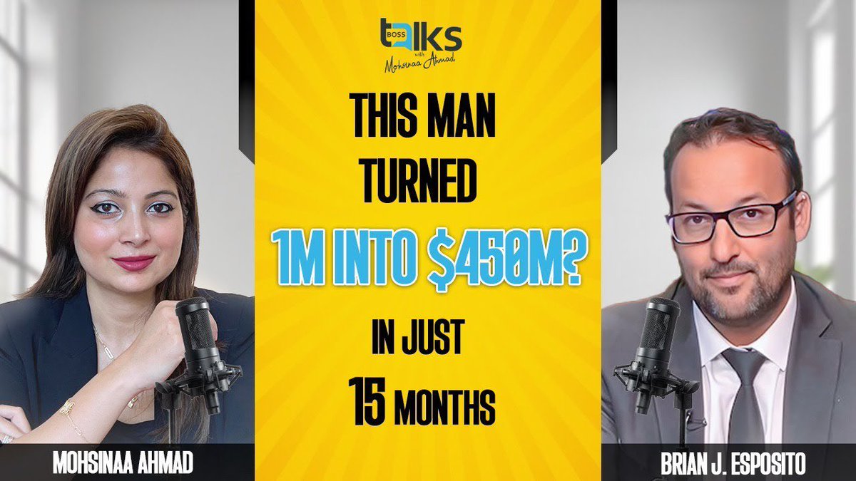 brianjesposito's tweet image. 🚀 “ADAPT OR DIE”—NEW #BossTalks EPISODE IS LIVE! 🚀

Mohsinaa Ahmad sits down with global deal‑maker Brian J Esposito (110 companies / 25+ industries) to unpack the grit, integrity &amp;amp; tech foresight that took him from mowing lawns to steering a $450 M blockchain juggernaut.…