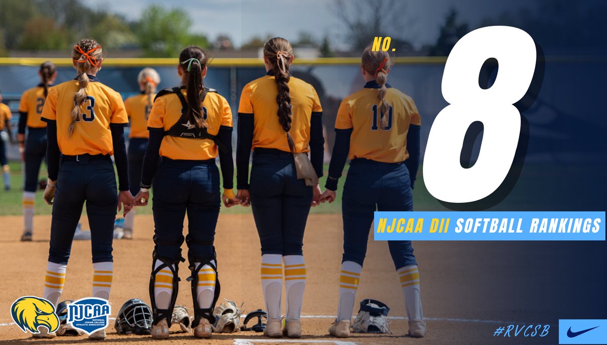 Your RVC Softball team comes in at #8 in the NJCAA DII Week 10 Rankings 🦅💛