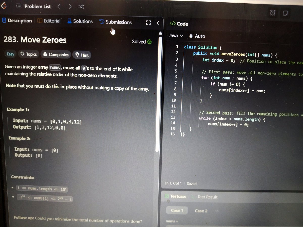 a__payal's tweet photo. Day 46/100 - #DSAChallenge ๐
๐ฆ Solved Unbounded Knapsack on GFG โ DP grind continues ๐ช
โ Also tackled Move Zeros โ clean array moves โ
#100DaysOfCode #DSA #LeetCode #DynamicProgramming #Arrays #UnboundedKnapsack https://t.co/MhRQsKFYe6