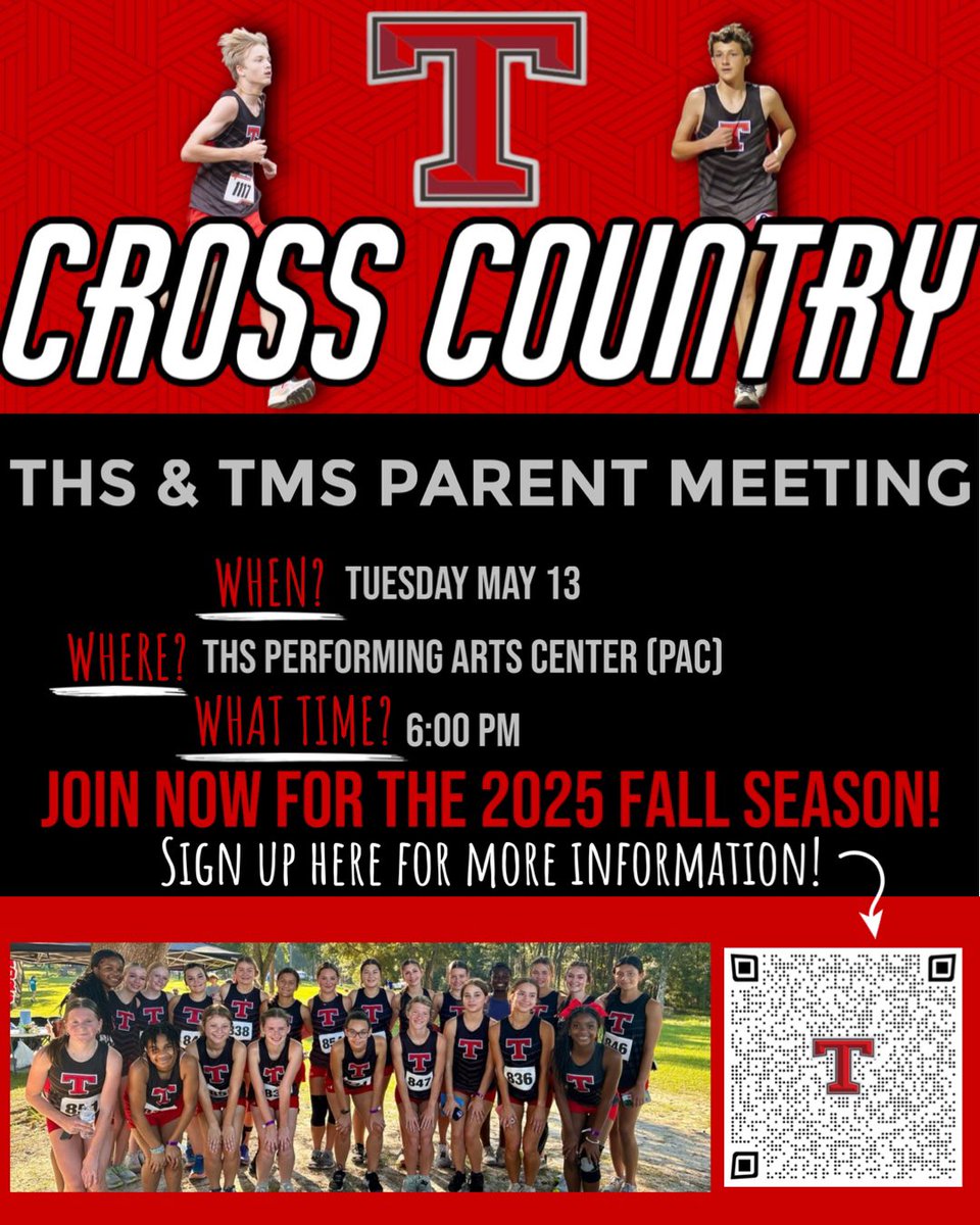 All interested parents and athletes of upcoming 7th -12th graders should attend an informational meeting next Tuesday in the PAC at 6:00. If you can’t attend, please make sure to sign up using the QR code to receive more information after the meeting.
