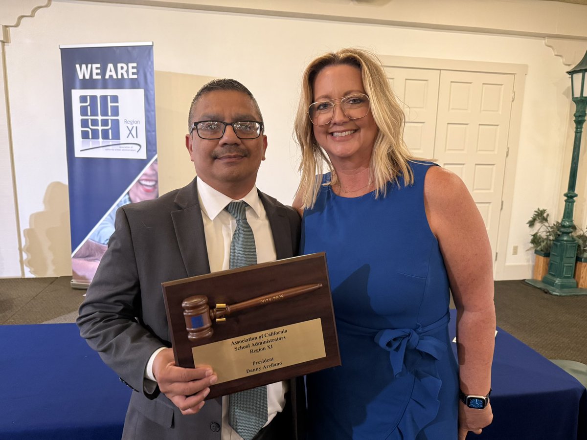 Incoming Region XI President Heather Pilgrim presented a plaque to Danny Arellano, outgoing president, thanking him for his service, during the region’s Awards Ceremony, May 1 at Hodel’s in Bakersfield. #WestKernACSA #TulareACSA #KingsACSA #EastKernACSA #InyoMonoACSA 
<a href="/ACSA_info/">ACSA</a>