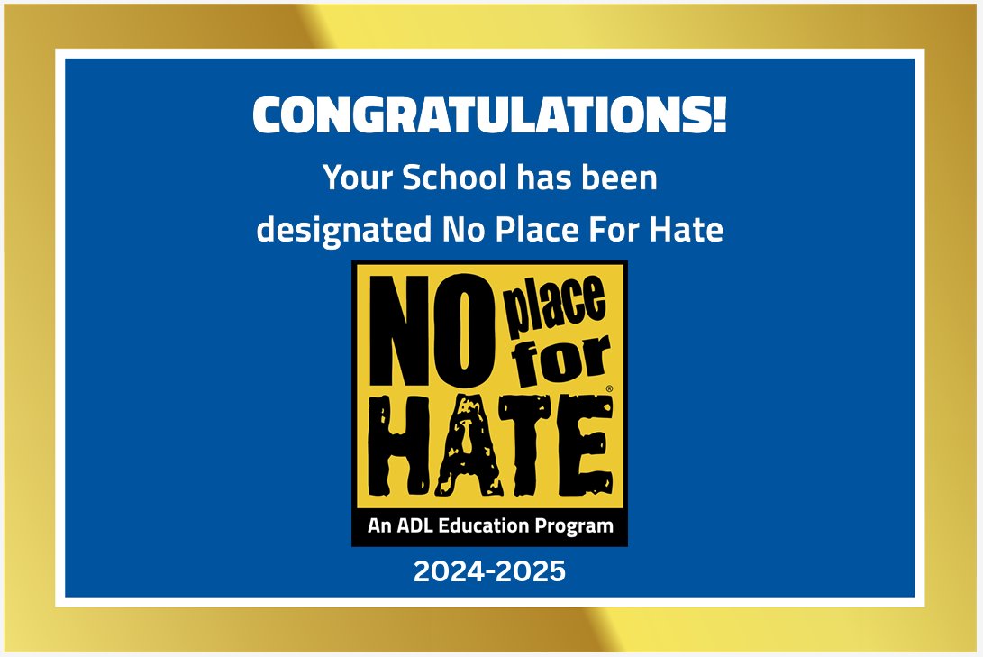 So excited to share that HMS has been officially designated as a "No Place for Hate" school for this school year!  Thanks to all the efforts of our students and staff!