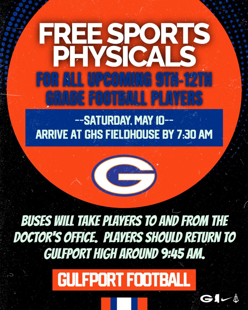 🚨 This Saturday!  Don’t miss out!  🚨

Your student-athlete must have an updated physical to play football.

@hooyah_ad 

#Hooyah | #OneGPT | #ATL ⚓️⛓️