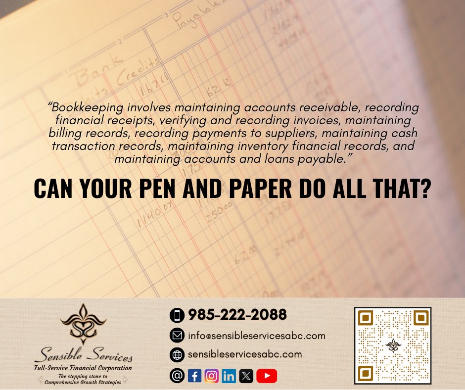 SSABCLLC's tweet image. Do you have the time and skill to devote to doing your bookkeeping the right way, on time, and within the law?
#accountant #accounting #Bookkeeping #business #finances #smallbusiness #businessowner