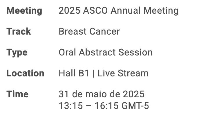 Romualdo Barroso, MD PhD (@drrbarroso) on Twitter photo Another one for Dr <a href="/stolaney1/">Sara Tolaney</a>
She will be presenting the primary results of ASCENT-04 at ASCO 2025 - on May 31st at HALL B1 in the afternoon <a href="/DFCI_BreastOnc/">Dana-Farber’s Breast Oncology Center</a> <a href="/DanaFarber/">Dana-Farber</a> <a href="/ASCO/">ASCO</a>
#tnbc #immunotherapy #sacituzumabgovitecan #ASCO25 Another one for Dr <a href="/stolaney1/">Sara Tolaney</a>
She will be presenting the primary results of ASCENT-04 at ASCO 2025 - on May 31st at HALL B1 in the afternoon <a href="/DFCI_BreastOnc/">Dana-Farber’s Breast Oncology Center</a> <a href="/DanaFarber/">Dana-Farber</a> <a href="/ASCO/">ASCO</a>
#tnbc #immunotherapy #sacituzumabgovitecan #ASCO25