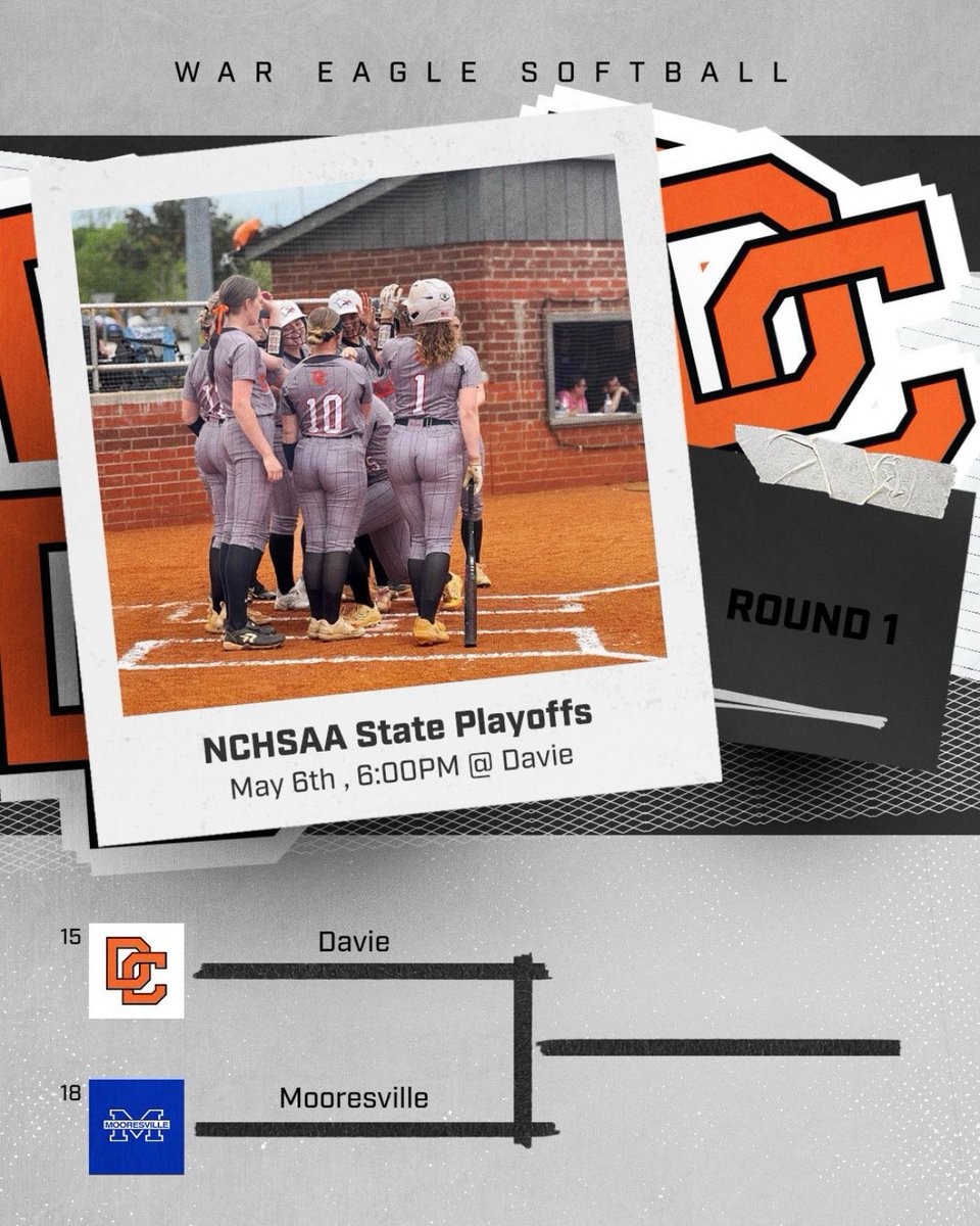 🚨State Playoffs🚨 We will be hosting Mooresville tomorrow at home for the 1st round of the state playoffs. Come out tomorrow at 6pm to support our Lady War Eagles!