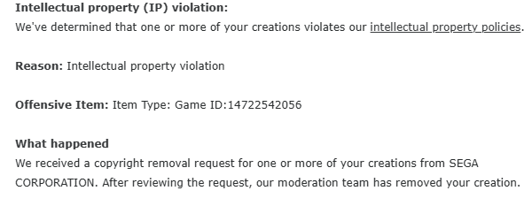 GAMING_INC5's tweet image. Hey so @SEGA @sonic_hedgehog just wanna know if you guys had anything to do with a takedown of a Roblox sonic fangame called "Sonic.exe: The disaster" made by Outlaik.

if not you might wanna look into it, cause somebody did it under your brands name!