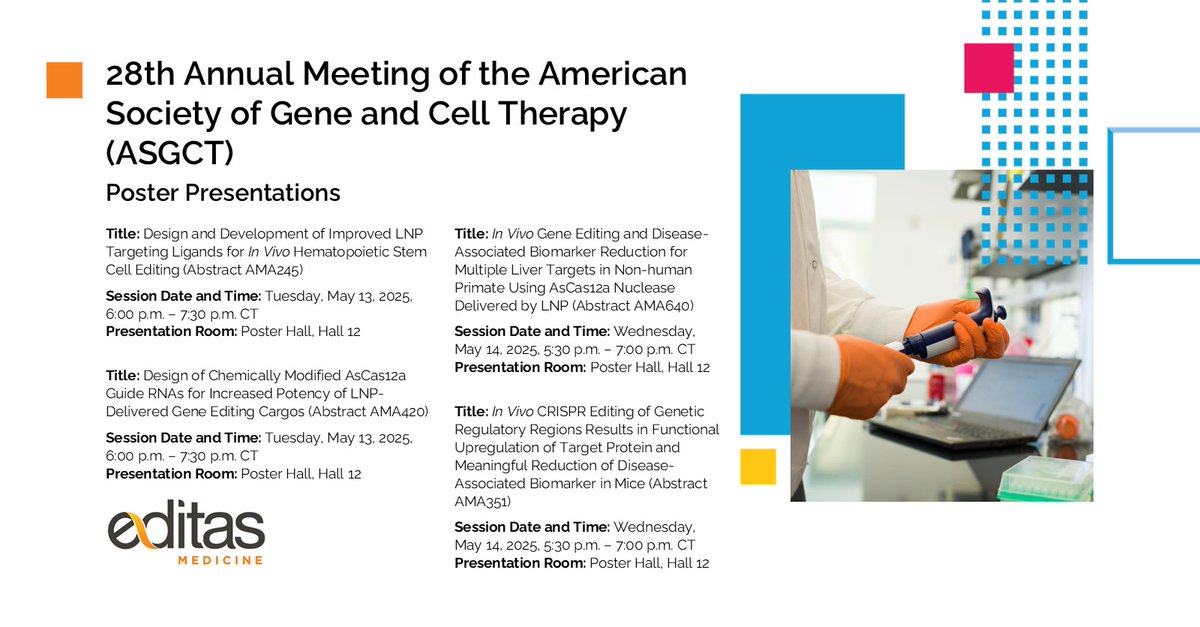 Next week we’ll be at <a href="/ASGCTherapy/">ASGCT</a> #ASGCT2025 sharing in vivo gene editing preclinical data. Learn more: bit.ly/3REdwK0 #invivogeneediting #geneediting #Biotechnology
