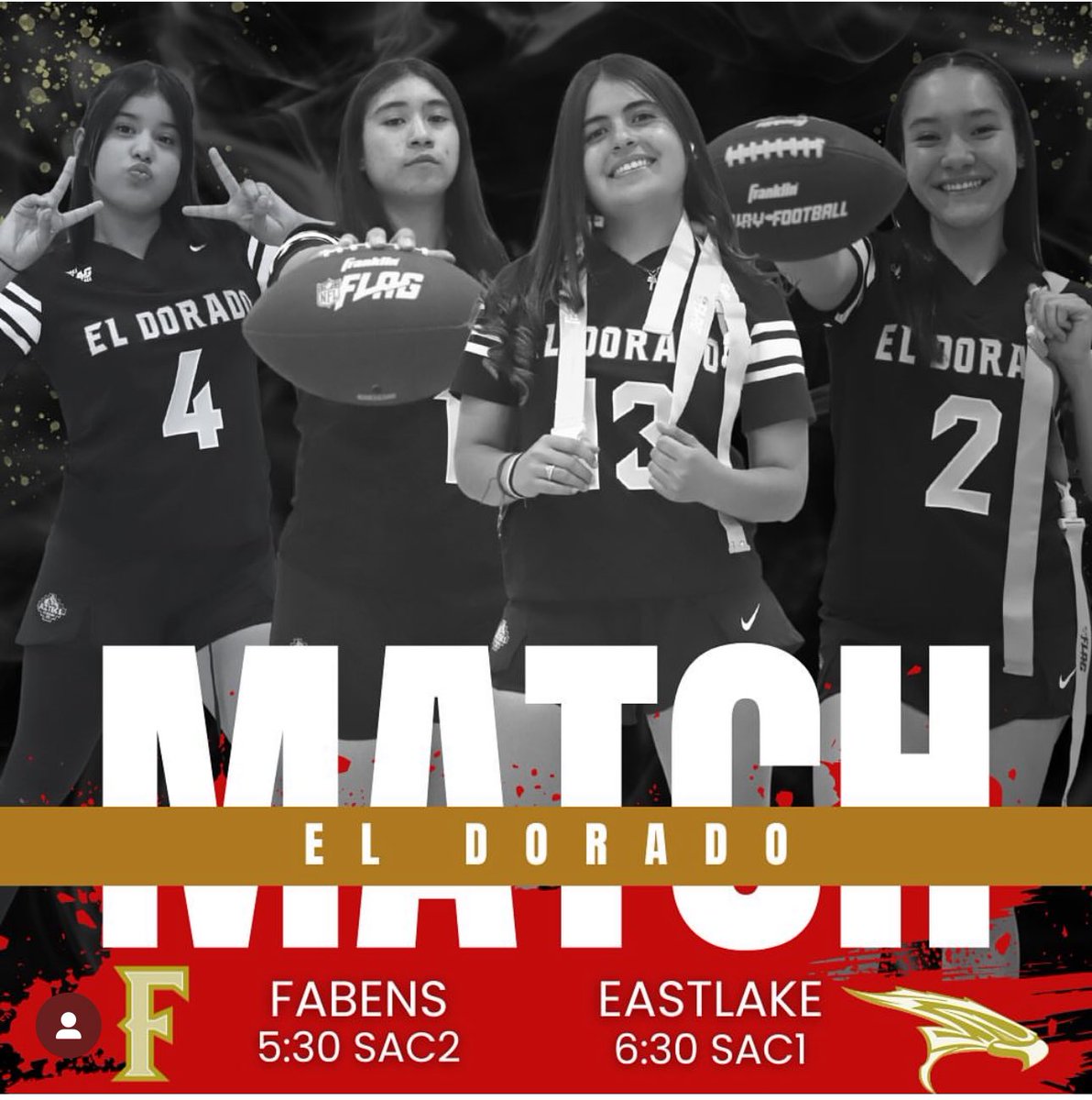 Lady Aztecs Flag Football (@edhs_aztecflag) on Twitter photo Game Day!! See you all @ Sac II 5:30pm vs Fabens and @ Sac I 6:30pm vs Eastlake!
<a href="/EDAztecs_HS/">Venessa Betancourt</a> <a href="/Coach1Martinez/">Frank Martinez</a> <a href="/MrJacobRamirez/">Mr. Jacob Ramirez</a> <a href="/FCortez_ECES/">Coach Cortez</a> Game Day!! See you all @ Sac II 5:30pm vs Fabens and @ Sac I 6:30pm vs Eastlake!
<a href="/EDAztecs_HS/">Venessa Betancourt</a> <a href="/Coach1Martinez/">Frank Martinez</a> <a href="/MrJacobRamirez/">Mr. Jacob Ramirez</a> <a href="/FCortez_ECES/">Coach Cortez</a>