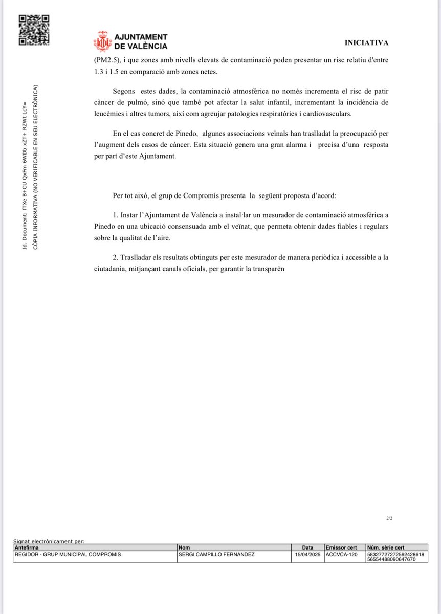 PP i VOX acaben de votar en contra d'instal·lar un mesurador de contaminaciò a Pinedo perquè:

"És una moció alarmista per a la salut de les persones" 🫤