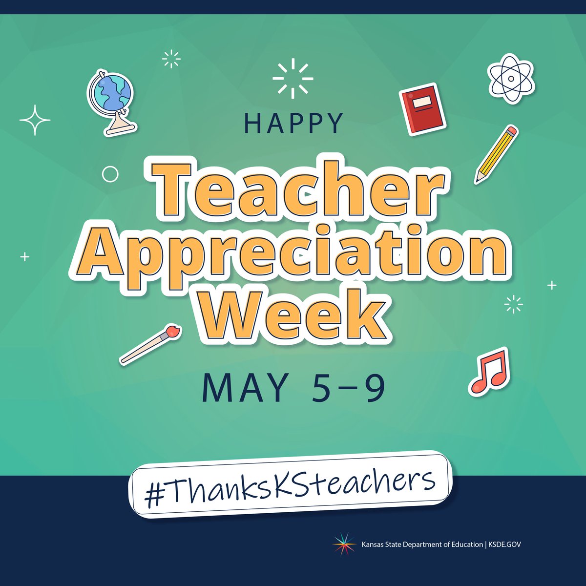 Happy Teacher Appreciation Week! 🍎

This week provides an opportunity for students, parents, and communities to show gratitude for the impact dedication of our educators.

Stay tuned this week for special messages from the 2025 Kansas Teacher of the Year team!