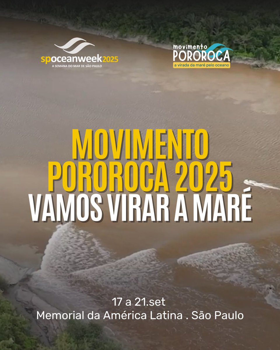 spoceanweek's tweet photo. Movimento Pororoca 2025: Instituições de ensino, empresas, ONGs, governos locais, grupos comunitários: inscrevam suas ações até 30/8, realizem atividades pela sustentabilidade do oceano e façam parte da programação oficial da SP Ocean Week 2025
Saiba mais: https://t.co/OrQQNP5ElR https://t.co/nVdnSq5QSr