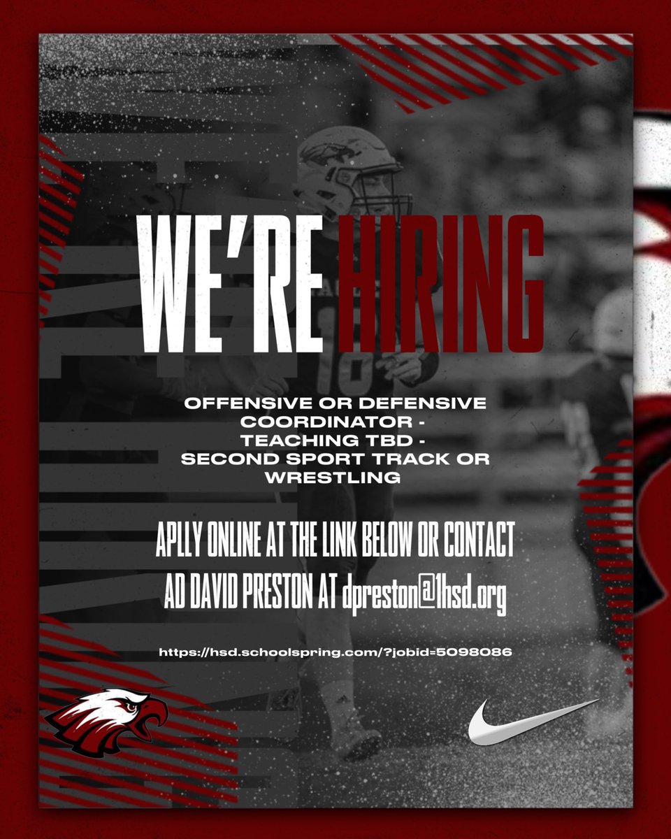 David Preston, M Ed, RAA (@daveprestonjr) on Twitter photo Hiring a quality football coach to help us build! Let me knowing if you are interested! dpreston@1hsd.org or 870-718-6541. #TalonsOut
<a href="/ArSportsNet/">Arkansas Sports Network</a> <a href="/ArkActAssn/">Arkansas Activities Association</a> <a href="/k_sutherlandAR/">Kyle Sutherland</a> <a href="/ARPrepSports/">Arkansas Prep Sports</a> <a href="/ArFCAArkansas/">ArFCA Arkansas</a> Hiring a quality football coach to help us build! Let me knowing if you are interested! dpreston@1hsd.org or 870-718-6541. #TalonsOut
<a href="/ArSportsNet/">Arkansas Sports Network</a> <a href="/ArkActAssn/">Arkansas Activities Association</a> <a href="/k_sutherlandAR/">Kyle Sutherland</a> <a href="/ARPrepSports/">Arkansas Prep Sports</a> <a href="/ArFCAArkansas/">ArFCA Arkansas</a>