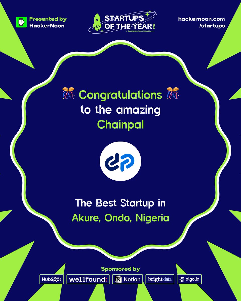 🎉 WE DID IT! 🎉

ChainPal has officially been crowned “Best Startup in Akure, Ondo, Nigeria” by <a href="/hackernoon/">HackerNoon | Learn Any Technology</a>  Startups of the Year 2025! 🚀🔥
hackernoon.com/startups/winne…

We’re beyond thrilled (and still doing our celebratory dance 🕺💃) to receive this recognition.