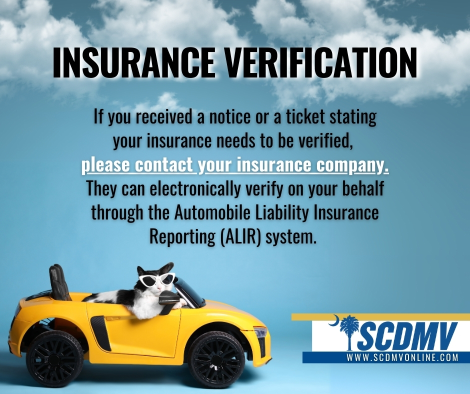 Did you know that your insurance company handles verification through a reporting system? So, there's no need to email, call, or come into a #SCDMV office. Simply contact your insurance company if you received a notice or ticket.
Learn more: scdmvonline.com/Driver-Service…

#SCDMVonline
