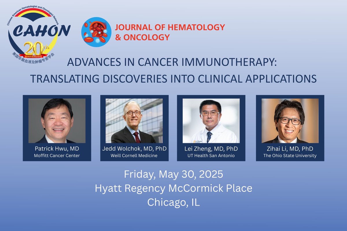 Pelotonia Institute for Immuno-Oncology (@ohiostatepiio) on Twitter photo We're looking forward to this event on “Advances in #CancerImmunotherapy” at #ASCO2025!
Leading experts, Drs. <a href="/PatrickHwuMD/">Dr. Patrick Hwu</a>, <a href="/wolchokj/">Jedd Wolchok</a>, Lei Zheng, <a href="/Zihai/">Zihai Li, MD, PhD</a>, will discuss breakthroughs in translating discoveries into clinical applications. Don’t miss it!
📅 May 30, 2025
📍 Hyatt We're looking forward to this event on “Advances in #CancerImmunotherapy” at #ASCO2025!
Leading experts, Drs. <a href="/PatrickHwuMD/">Dr. Patrick Hwu</a>, <a href="/wolchokj/">Jedd Wolchok</a>, Lei Zheng, <a href="/Zihai/">Zihai Li, MD, PhD</a>, will discuss breakthroughs in translating discoveries into clinical applications. Don’t miss it!
📅 May 30, 2025
📍 Hyatt