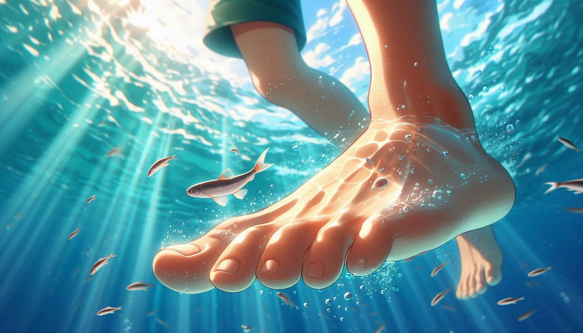 POV #1 🐟
He drifted through the waves, small and scaled. Then the bare foot of a young man sliced the water—smooth, immense, indifferent. It brushed past like a careless king. He shivered, humiliated that a mere foot shook his way.

#AIart #sizetwitter #giantboy #macrophile