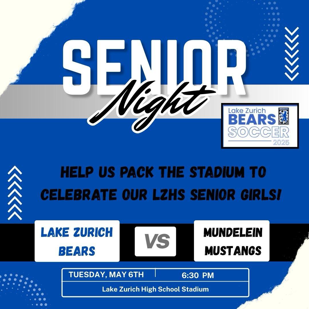Lake Zurich High School Soccer (@lzhscornerkick) on Twitter photo Mark your calendar, tomorrow is Senior Night at LZHS Girls Soccer! <a href="/lzhsathletics/">LZHS Athletics</a> <a href="/LZHSBEARS/">LZHS BEARS</a> <a href="/JREskilson/">J.R. Eskilson</a> Mark your calendar, tomorrow is Senior Night at LZHS Girls Soccer! <a href="/lzhsathletics/">LZHS Athletics</a> <a href="/LZHSBEARS/">LZHS BEARS</a> <a href="/JREskilson/">J.R. Eskilson</a>