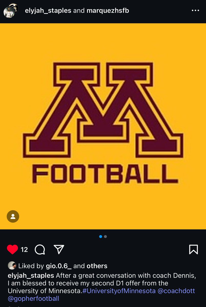 Marquez Football (@footballmarquez) on Twitter photo Congrats to our very own, <a href="/StaplesElyjah/">Elyjah Staples</a> on picking up his 2nd offer from the University of Minnesota! Congrats to our very own, <a href="/StaplesElyjah/">Elyjah Staples</a> on picking up his 2nd offer from the University of Minnesota!