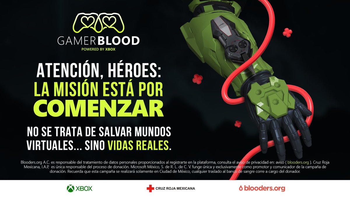 ¿Aceptas la misión? Aquí puedes registrarte, donar sangre y salvar vidas: xbx.lv/4jYkAgA

Nos vemos el 16 y 17 de mayo en el Banco de sangre Cruz Roja Mexicana en Polanco. #GamerBlood