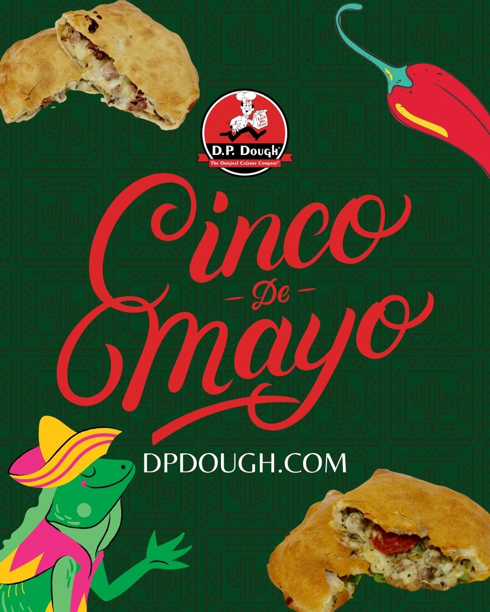 Celebrate Cinco de Mayo with a twist! 🌮🥟 Our calzones are stuffed with bold flavors and ready to spice up your fiesta. Order now and make your celebration unforgettable!

Order on our app📱 or online at dpdough.com