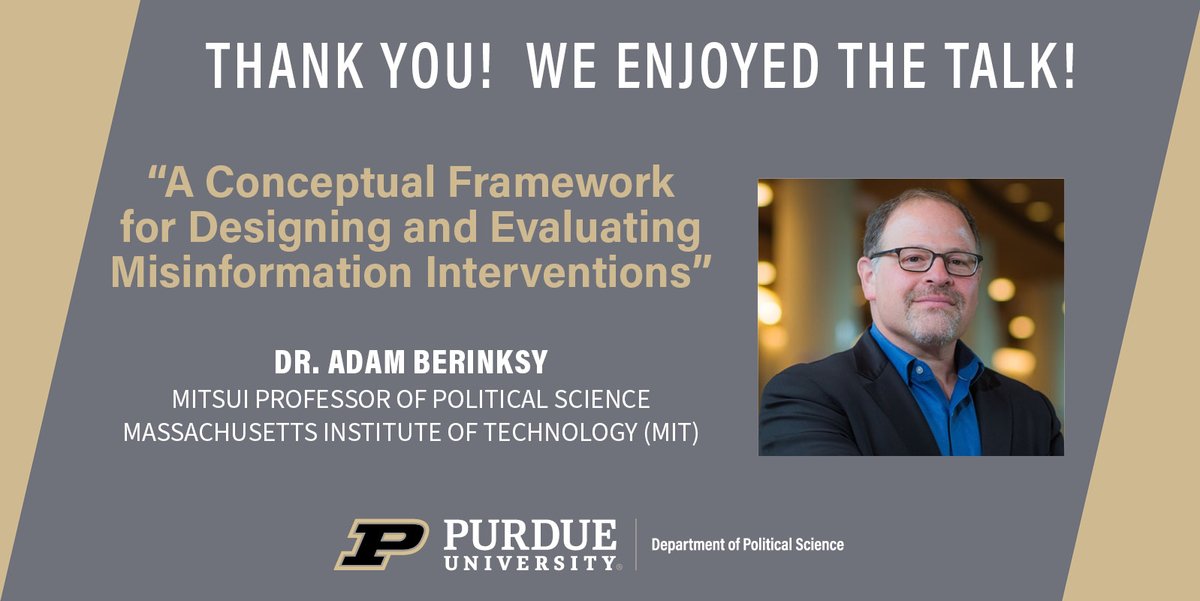 Thank you, Professor <a href="/AdamBerinsky/">Adam Berinsky</a>, for an engaging research talk!
#PoliticalScience <a href="/PurdueLibArts/">Purdue Liberal Arts</a>