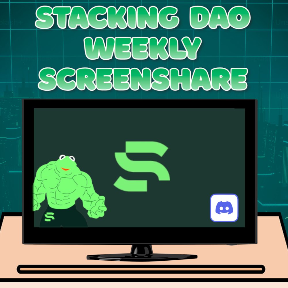 Gpsc.btc (@gpsc_stx) on Twitter photo We will be doing a Weekly Screenshare After the <a href="/Stacks/">stacks.btc</a> Defi Show in the <a href="/StackingDao/">Stacking DAO</a> Discord!!
We will cover some Token Metrics, Stacks Defi plays, and spend some time together!! May just giveaway some Merch During the screenshare 👀
Set your reminders for the Defi Show We will be doing a Weekly Screenshare After the <a href="/Stacks/">stacks.btc</a> Defi Show in the <a href="/StackingDao/">Stacking DAO</a> Discord!!
We will cover some Token Metrics, Stacks Defi plays, and spend some time together!! May just giveaway some Merch During the screenshare 👀
Set your reminders for the Defi Show