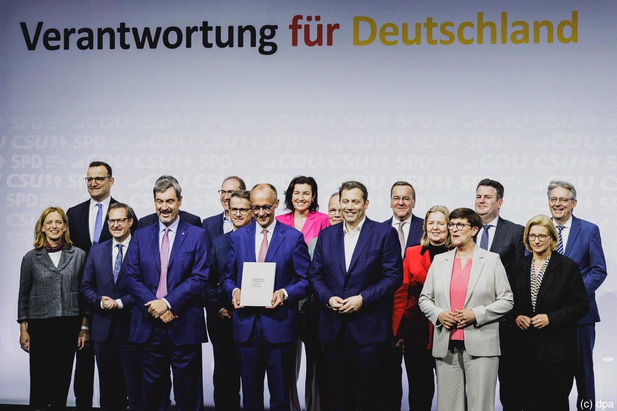 Responsibility for Germany 🇩🇪 is the title of the Coalition Agreement signed today by party leaders from CDU, CSU and SPD.
Tomorrow is the handover of power to the new Government. Parliament is expected to elect Friedrich Merz as the new Chancellor &amp; new Ministers are sworn in.