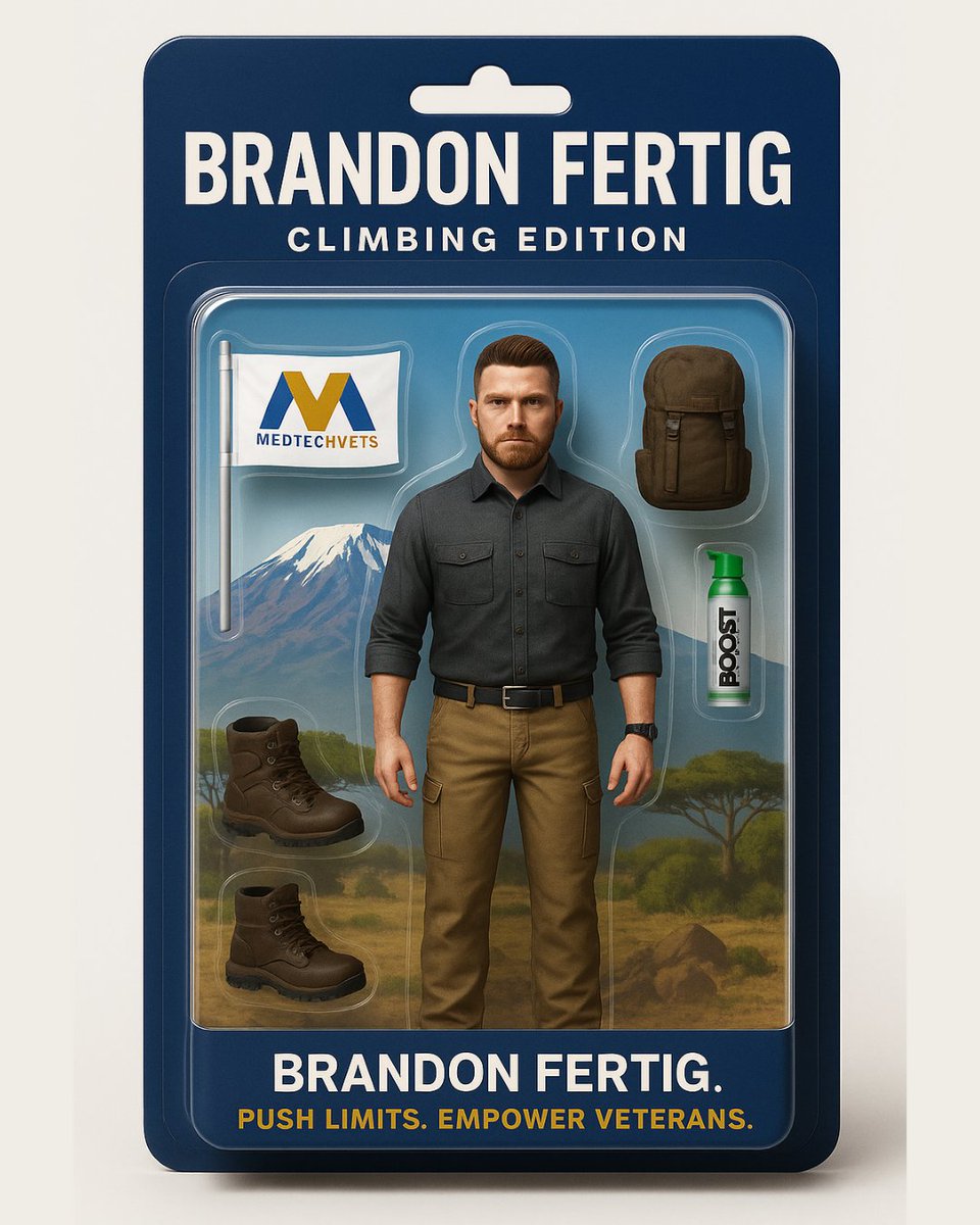 Introducing: Brandon Fertig – Climbing Edition 🏔️ Not your average action figure.

This one’s climbing Kilimanjaro to raise $250K to support MedTechVets and our mission to help veterans in their military transition. 

Donate. Share. Summit.
#Donate Here: fundraise.givesmart.com/vf/MTVCLIMB