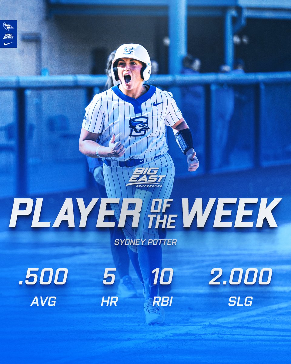 Creighton Softball (@bluejaysoftball) on Twitter photo Finishing the regular season strong 😤
Sydney Potter is the <a href="/BIGEAST/">BIG EAST Conference</a> Player of the Week!
📰: gocreighton.com/news/2025/5/5/…
#GoJays Finishing the regular season strong 😤
Sydney Potter is the <a href="/BIGEAST/">BIG EAST Conference</a> Player of the Week!
📰: gocreighton.com/news/2025/5/5/…
#GoJays