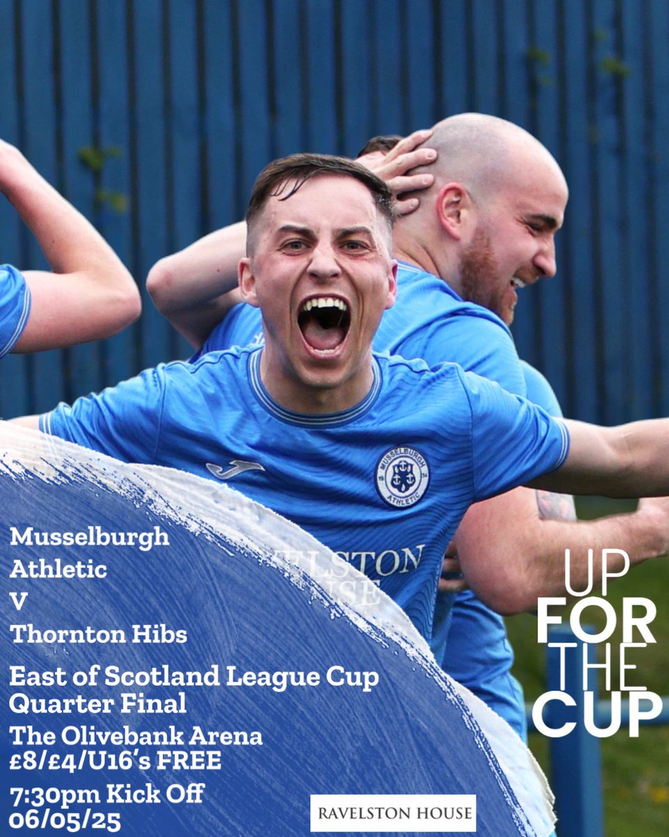 MusselburghAth's tweet photo. Celebrations on pause tomorrow evening as it’s back to cup action for the champions.
Thornton Hibs are the visitors in the League Cup Quarter Final, get yourselves along to support the boys as we hope to progress to the Semi’s.

#MonTheBurgh 💙 https://t.co/OaixKaWANO