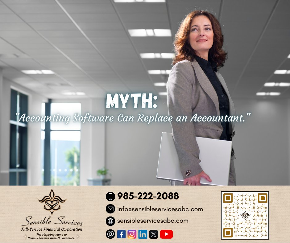 SSABCLLC's tweet image. The Reality:
Accounting software has undoubtedly revolutionized the way businesses manage their finances. However, it cannot fully replace the expertise of a professional accountant.
#accountant #accounting #business #finances #businessowner #businessowner #MythVsFact