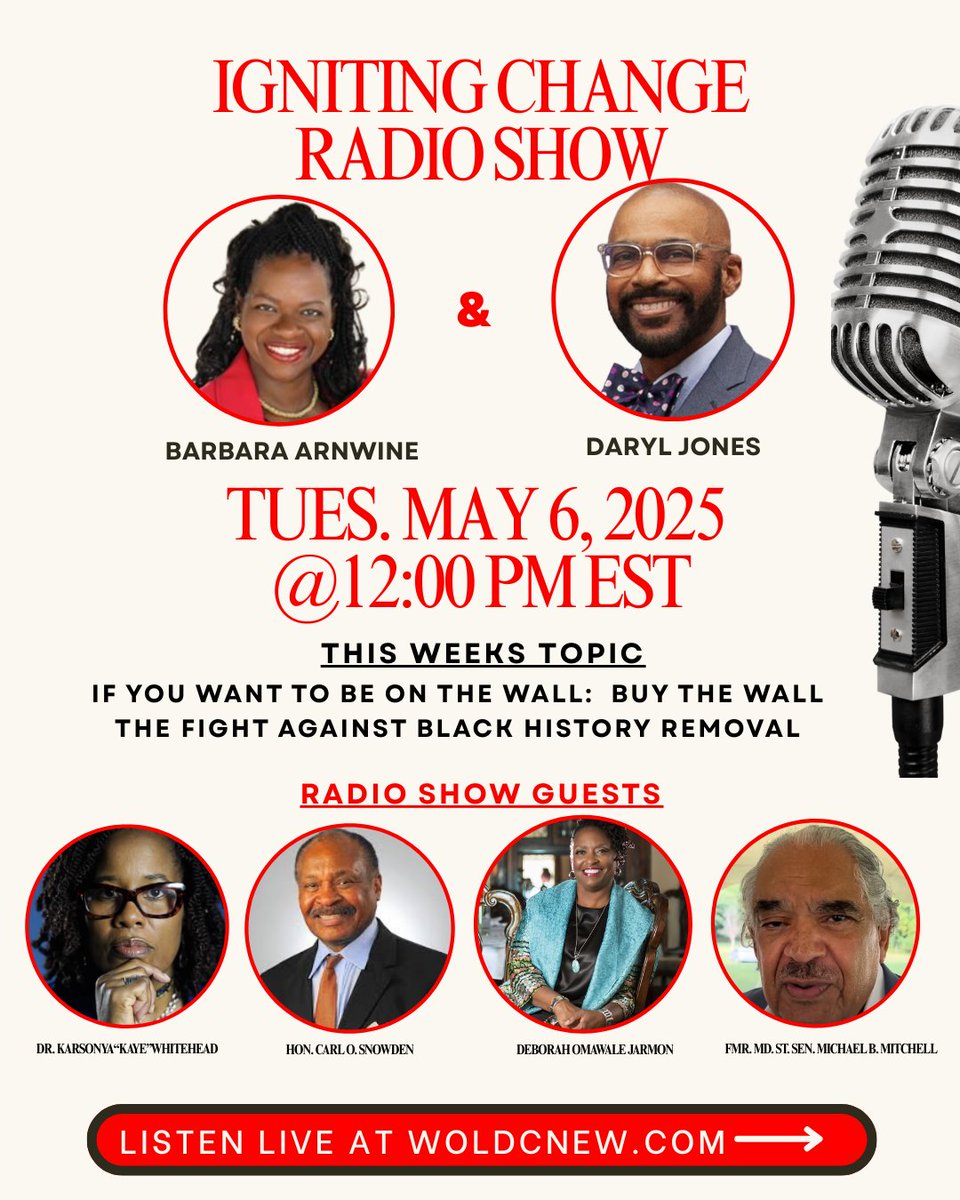 Igniting Change tomorrow discusses the Fight Against Black History Removal!  Join Us Tuesday, May 6 ar 12pm on WOLDCNEWS.COM to an outstanding panel put the fight for Black history "where the goats can get it."  <a href="/barbs73/">Barbara Arnwine, Esq.</a> <a href="/NNPA_BlackPress/">NNPA</a> <a href="/KarMcR/">Dr. Karen</a>