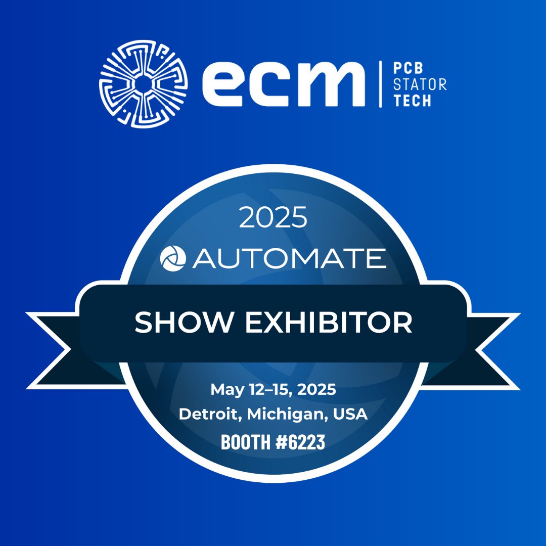 pcbstator's tweet image. 1 week to go! ⚙️ Catch ECM at @AutomateShow 2025 — Booth #6223 in Detroit.

See the latest in PCB Stator motors for automation, robotics, &amp;amp; advanced motion. Compact. Efficient. Software-designed.

#Automate2025 #PCBStator #MotorDesign #Robotics #Automation