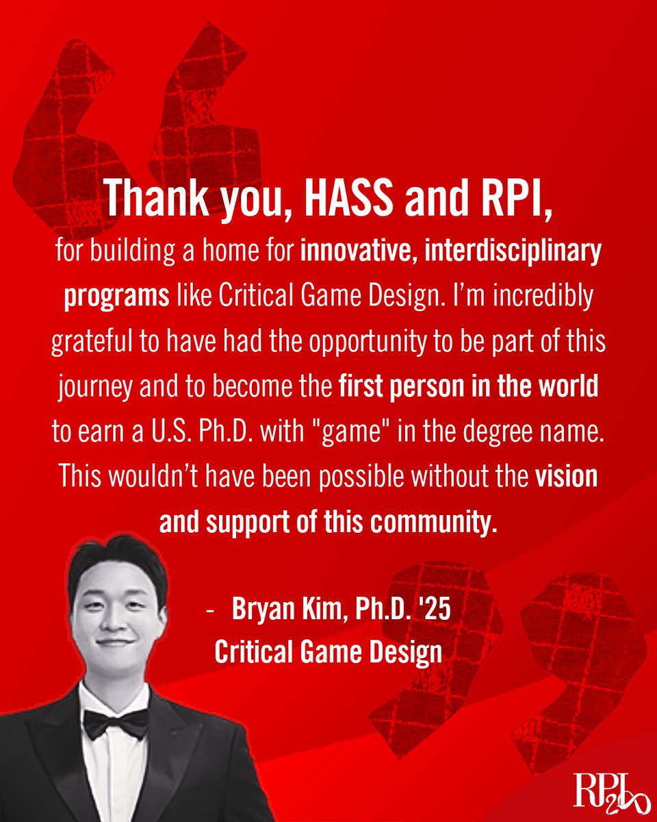 We are proud to celebrate Dr. Bryan Kim ‘25G (Critical Game Theory) as he graduates from RPI. While here, Kim advanced therapeutic games for cognitive rehab and Autism support &amp; and developed the Selective Simulation framework. Congratulations on your next chapter! #GameDesign