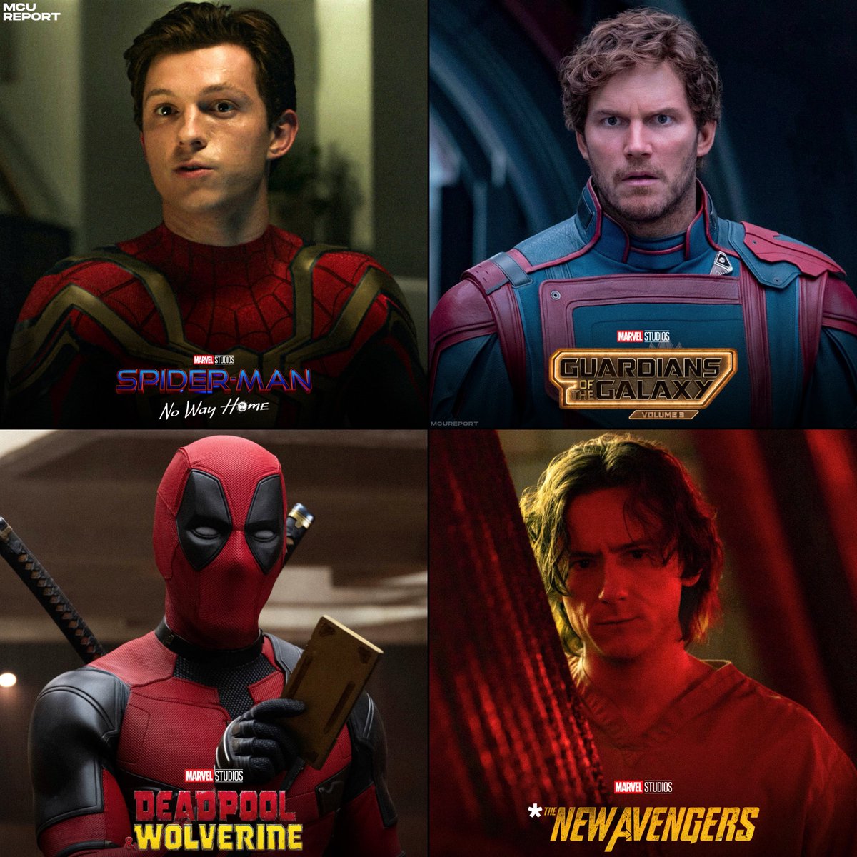 MCUReport's tweet image. Rank these 4 post-Endgame MCU movies 👇
• Spider-Man: No Way Home
• Guardians of the Galaxy Vol. 3
• Deadpool & Wolverine
• #Thunderbolts* / #TheNewAvengers