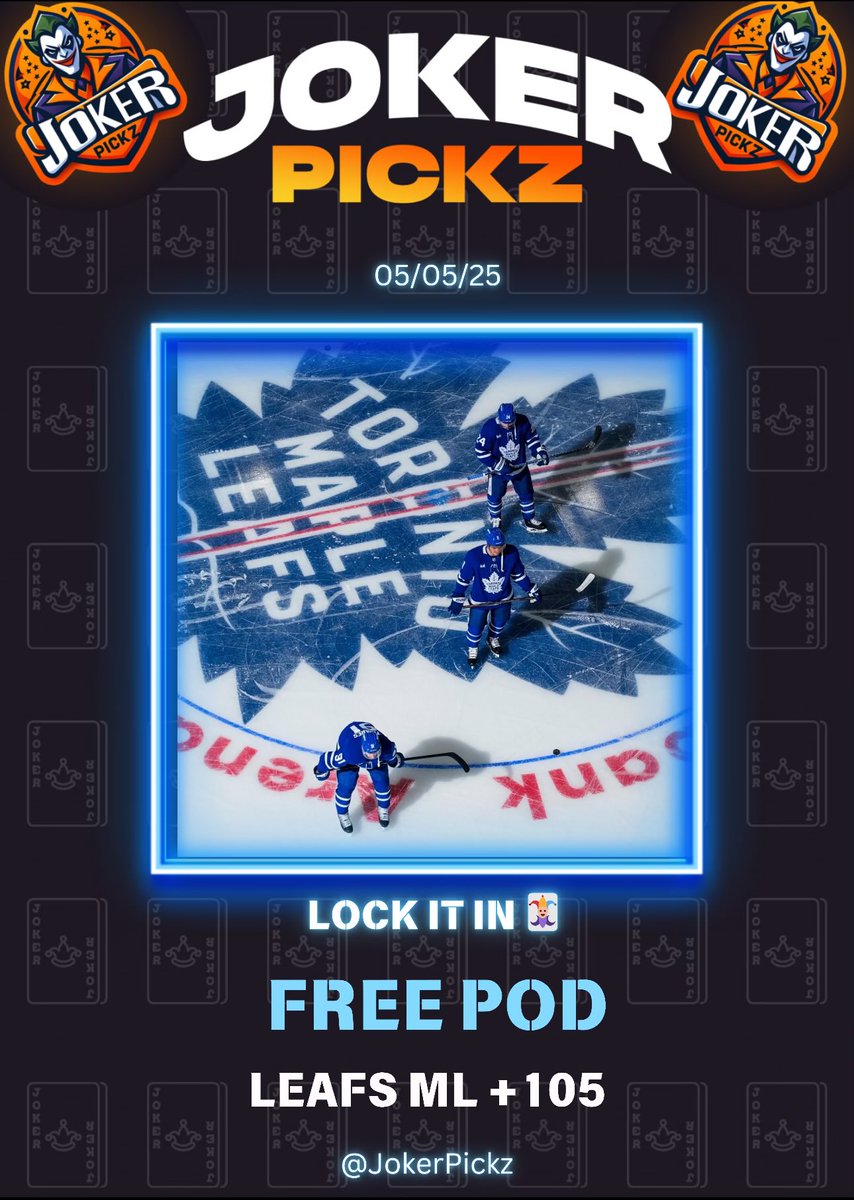 JokerPickz's tweet image. NHL PLAY 🏒

LEAFS ML +105 

LOCK IT IN 🃏