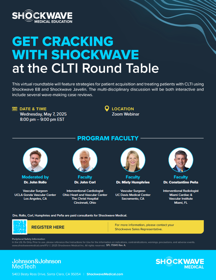 Shockwave Medical (@shockwaveivl) on Twitter photo Last chance! Our interactive virtual #CLTI Round Table is TONIGHT at 8 PM EST. Join our multi-disciplinary panel featuring Drs. John Rollo, <a href="/JDCorlMD/">J.D. Corl, MD, FACC, FSCAI</a>, <a href="/mhumphriesmd/">Dr. Misty Humphries</a> & <a href="/docTPlive/">Tino Peña</a> as they share case reviews, discuss #ShockwaveE8 and #ShockwaveJavelin and provide valuable insights Last chance! Our interactive virtual #CLTI Round Table is TONIGHT at 8 PM EST. Join our multi-disciplinary panel featuring Drs. John Rollo, <a href="/JDCorlMD/">J.D. Corl, MD, FACC, FSCAI</a>, <a href="/mhumphriesmd/">Dr. Misty Humphries</a> & <a href="/docTPlive/">Tino Peña</a> as they share case reviews, discuss #ShockwaveE8 and #ShockwaveJavelin and provide valuable insights