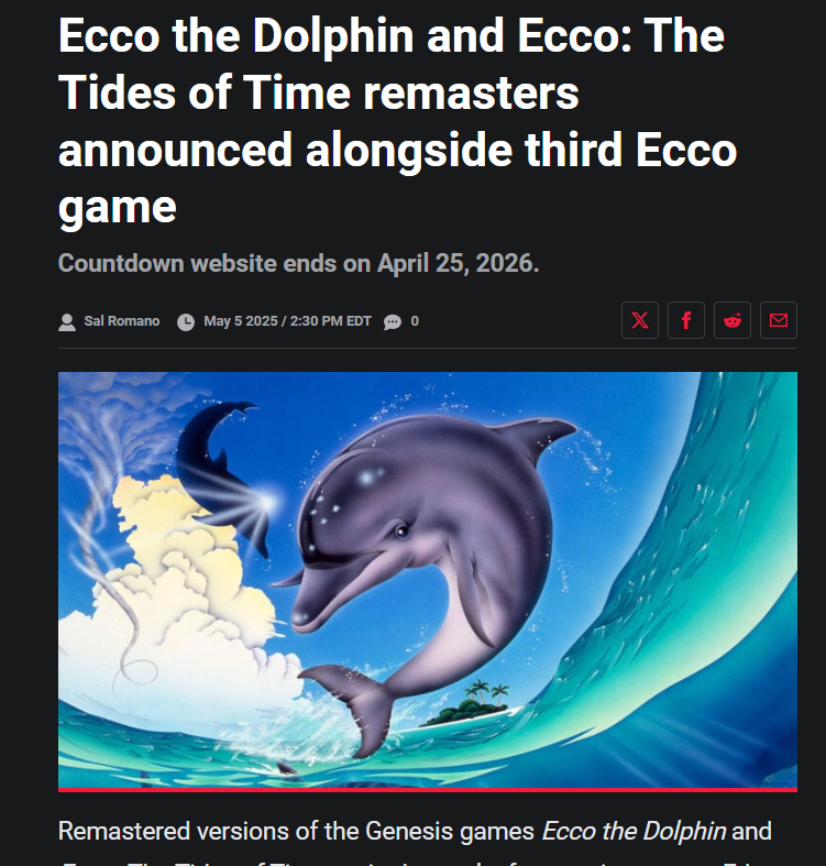 Pirat_Nation 🔴 (@pirat_nation) on Twitter photo Ecco Remaster and new Ecco anounced Ecco Remaster and new Ecco anounced