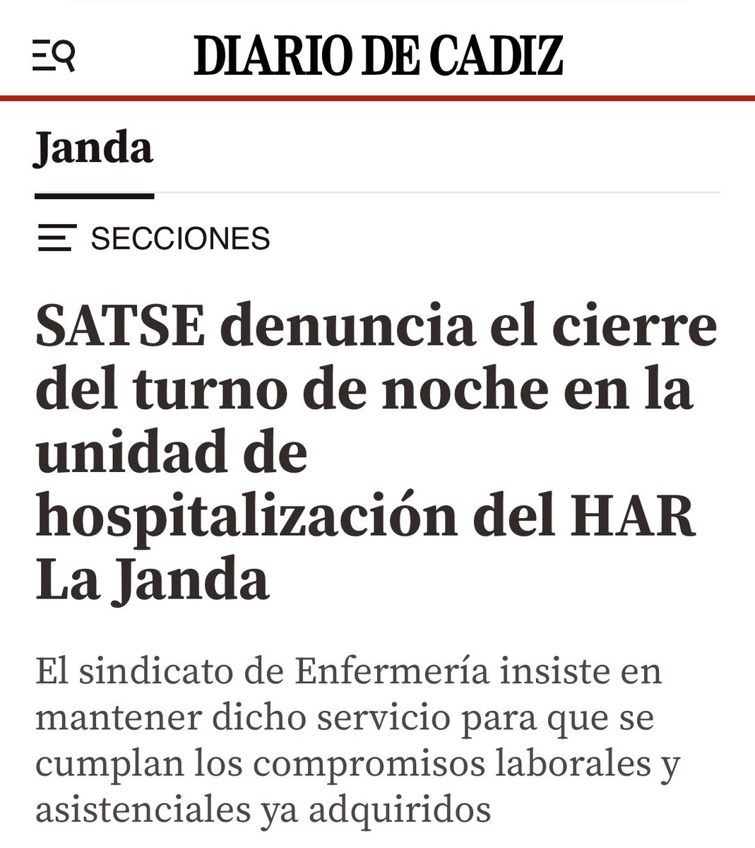⁉️”Hospital DE DÍA MÉDICO como alternativa a la hospitalización convencional”?

Asi llama <a href="/saludand/">Consejería de Salud y Consumo</a> y Moreno Bonilla al desmantelamiento del Hospital de #LaJanda #Vejer #Cadiz 

A propaganda y ENGAÑOS no les gana nadie

Hoy vecinos y profesionales se manifiestan contra su Cierre