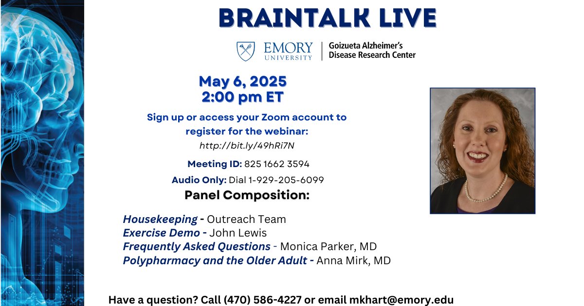Join us today on BrainTalk Live to hear from <a href="/EmoryMedicine/">Emory School of Medicine</a> Associate Professor Anna Mirk, MD who will be speaking on polypharmacy and older adults.

Register: bit.ly/49hRi7N