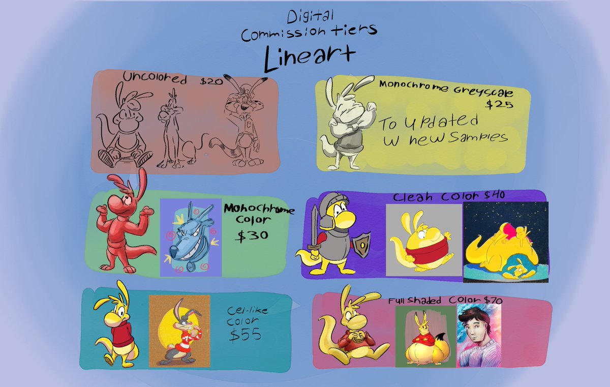 JGLizardsCorner's tweet image. (Mild CW: Some examples contain fatfur)
Here it is! The fully overhauled c0mm155ion Sh33t for the digital tiers with reduced prices are now online! I'll get the other links ready while I set things ready